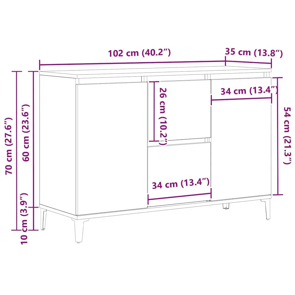 Sideboard Storage Cabinet Dining Room Buffet 104cm Black Engineered Wood