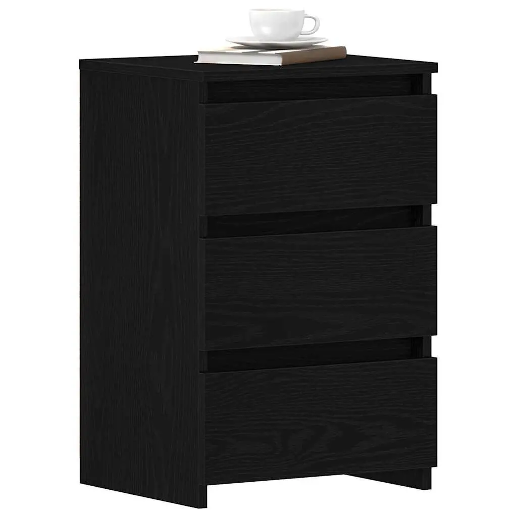 Bedside Cabinet Black Oak Engineered Wood Bedroom Nightstand Storage Table