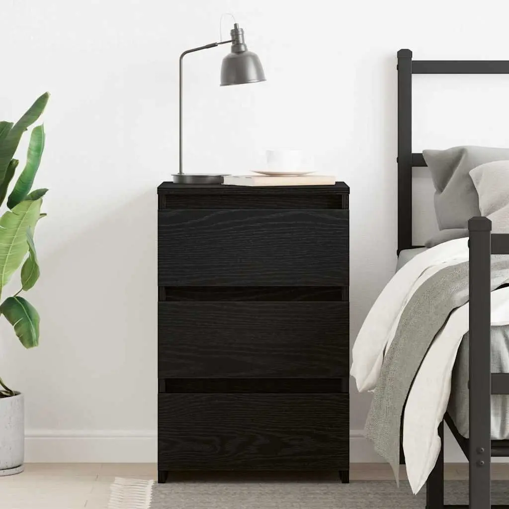 Bedside Cabinet Black Oak Engineered Wood Bedroom Nightstand Storage Table