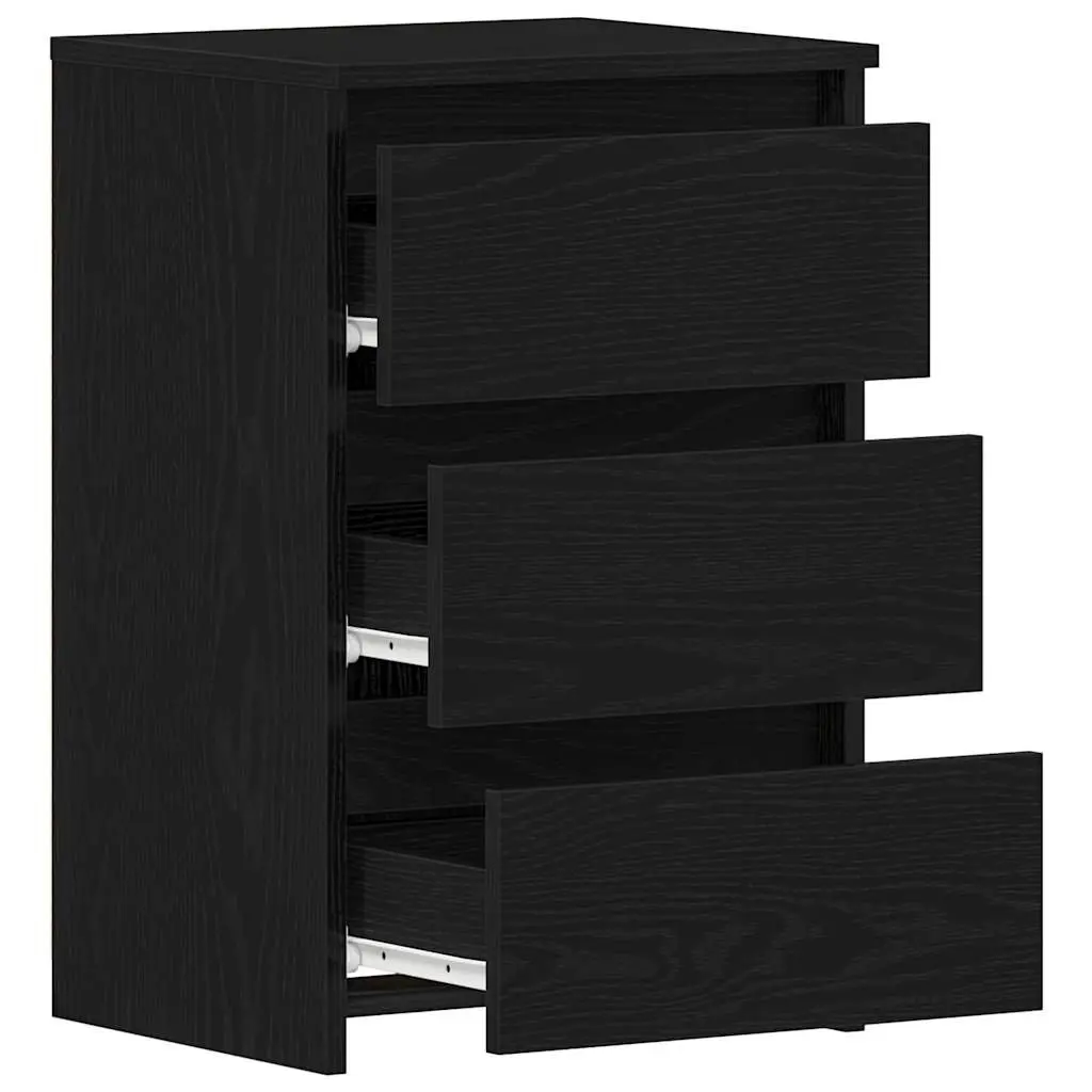 Bedside Cabinet Black Oak Engineered Wood Bedroom Nightstand Storage Table