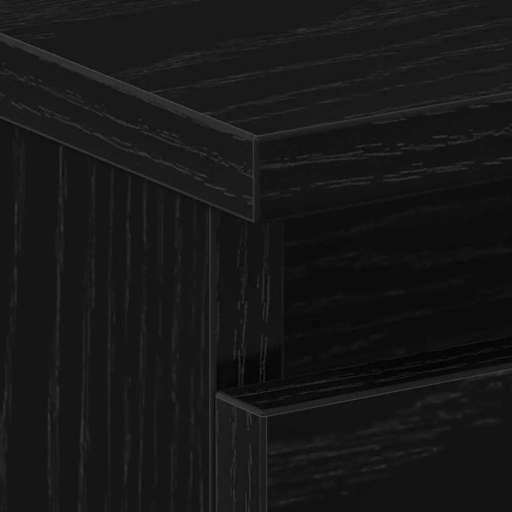 Bedside Cabinet Black Oak Engineered Wood Bedroom Nightstand Storage Table