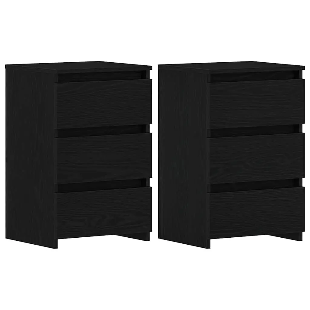 Bedside Cabinet with Drawer 2 pcs Black Oak Rustic Bedroom Storage Nightstand