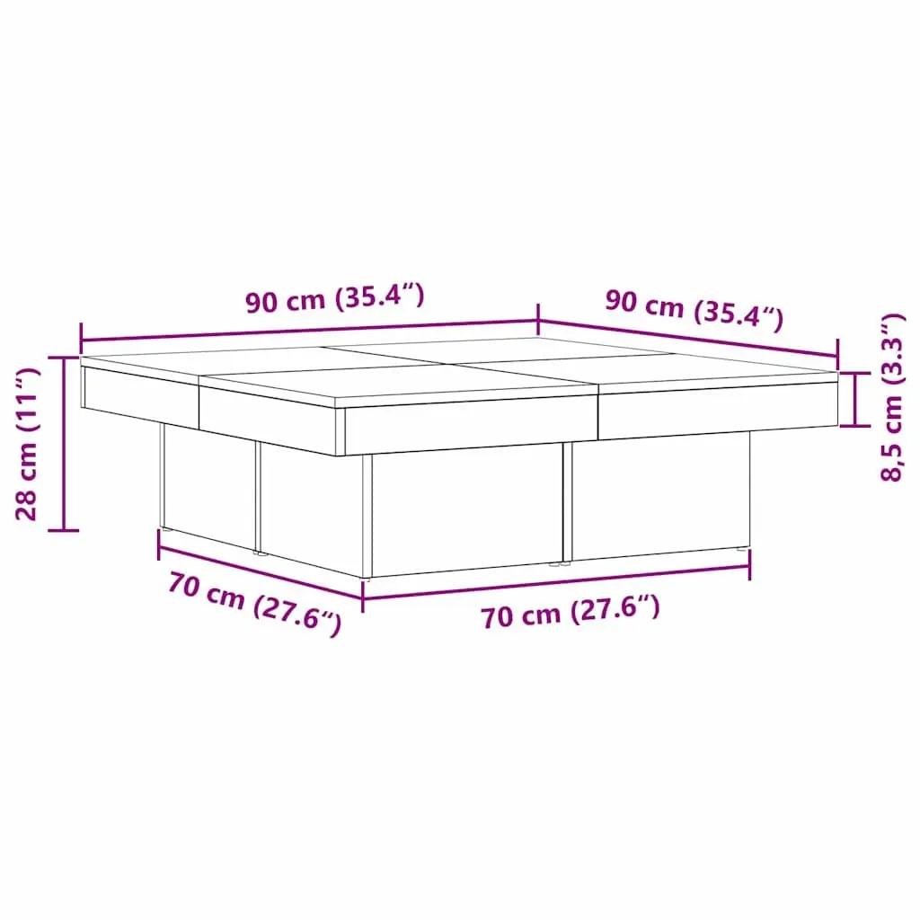 Coffee Table Black Oak 90x90x28cm Contemporary Design Living Room Accent