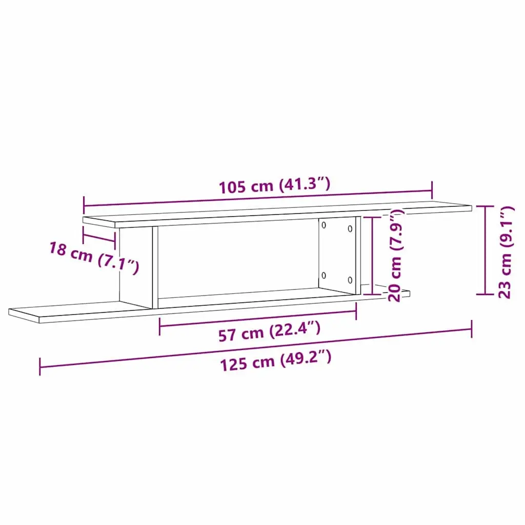 Wall-mounted Shelf Black 125cm Modern Living Room Storage Display Unit