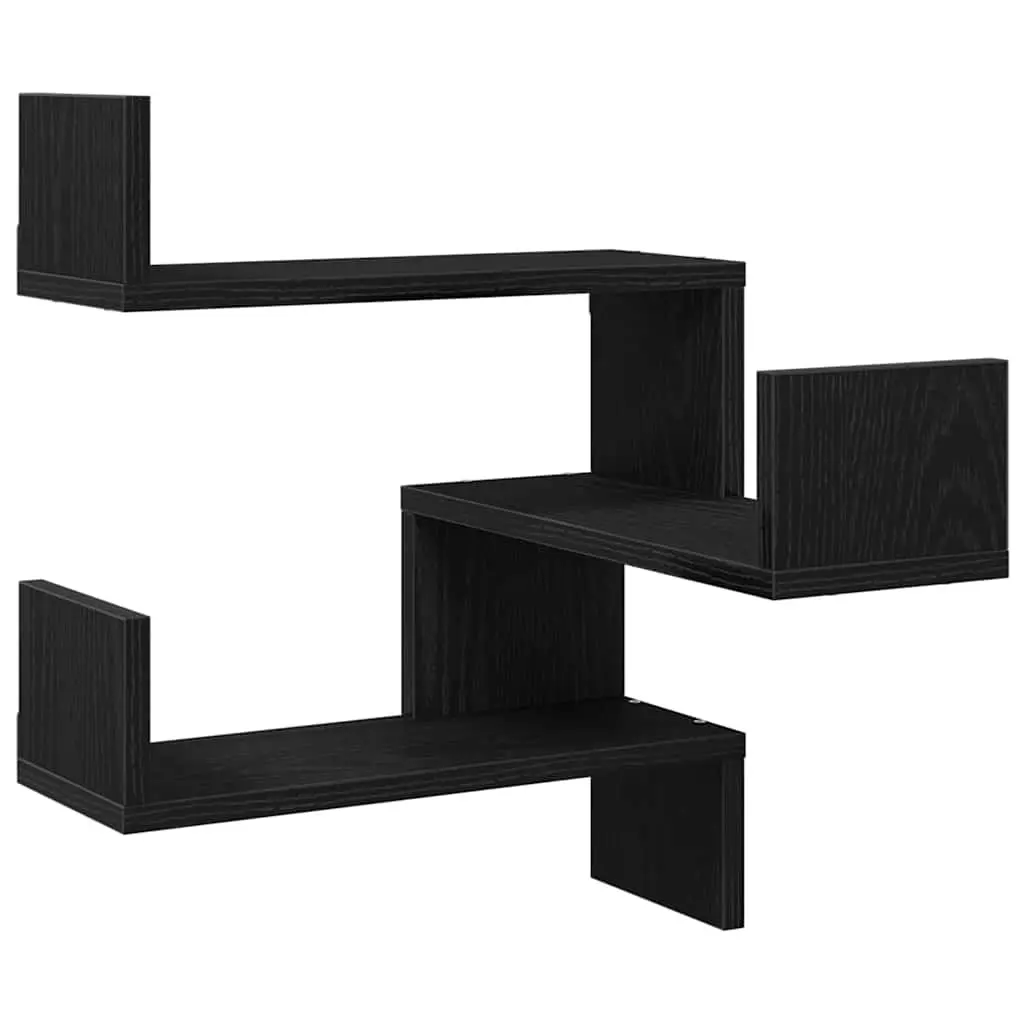 Wall Shelf 2 Pieces Black Oak Modern Storage Display Unit 40 x 40 x 49.5 cm