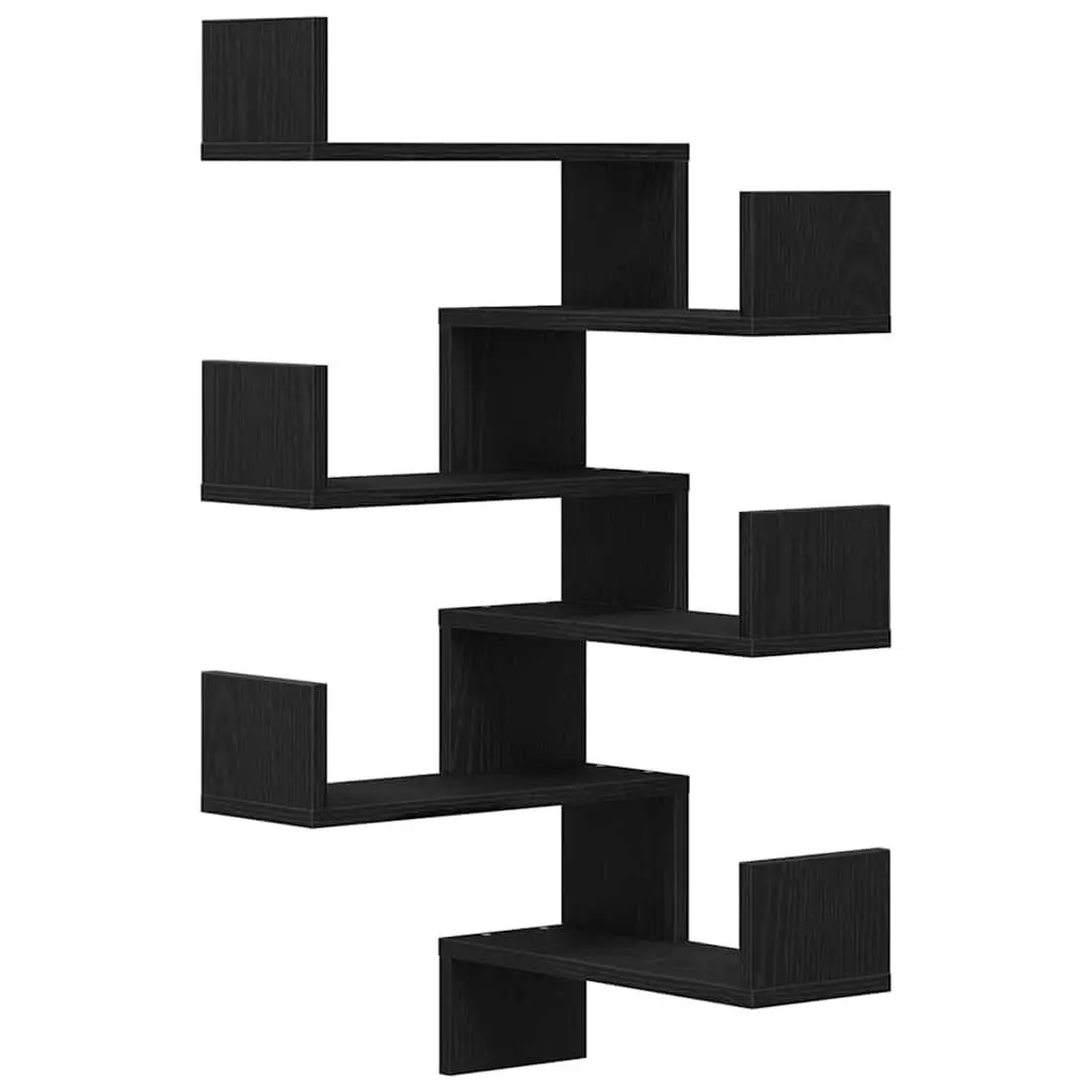 Wall Shelf 2 Pieces Black Oak Modern Storage Display Unit 40 x 40 x 49.5 cm