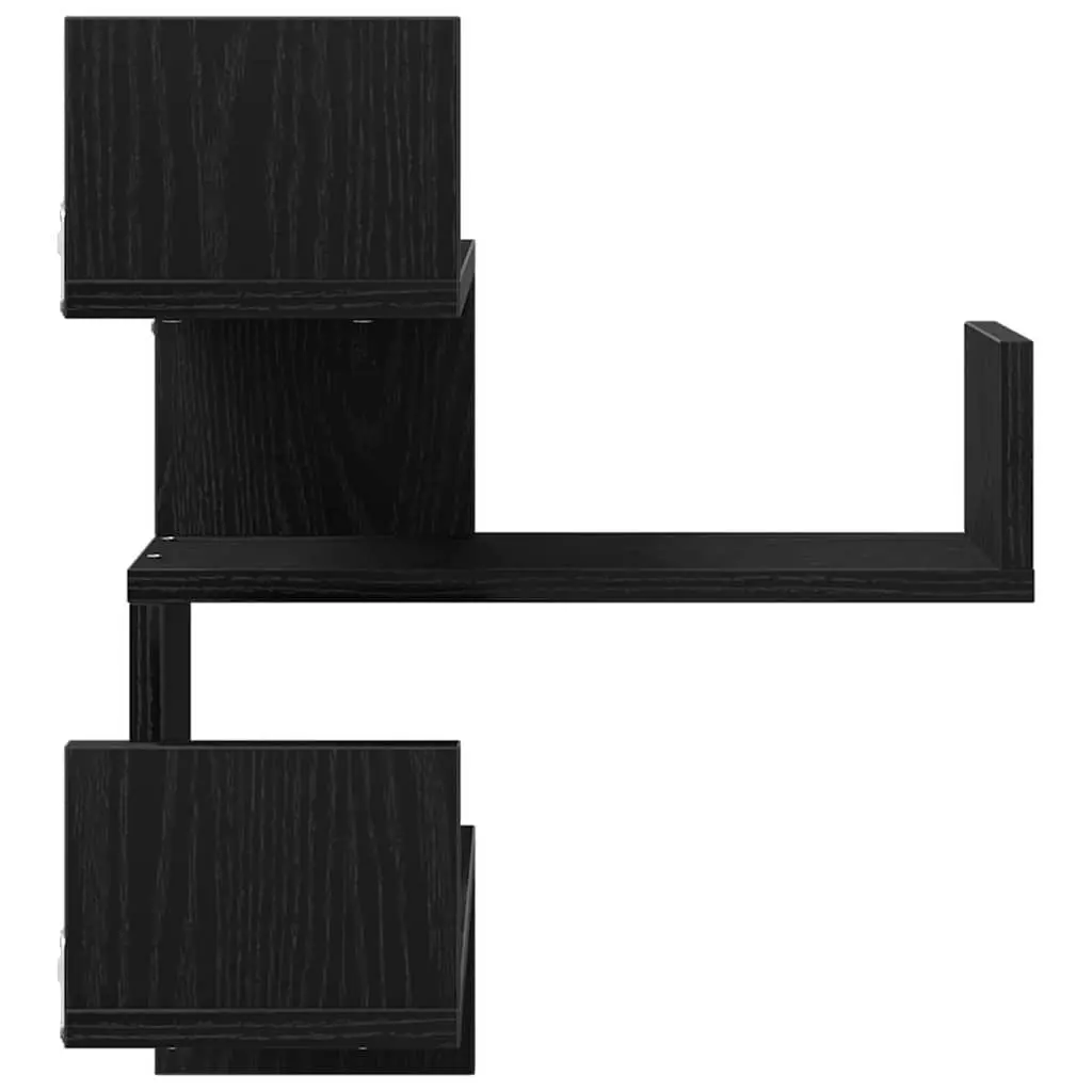Wall Shelf 2 Pieces Black Oak Modern Storage Display Unit 40 x 40 x 49.5 cm