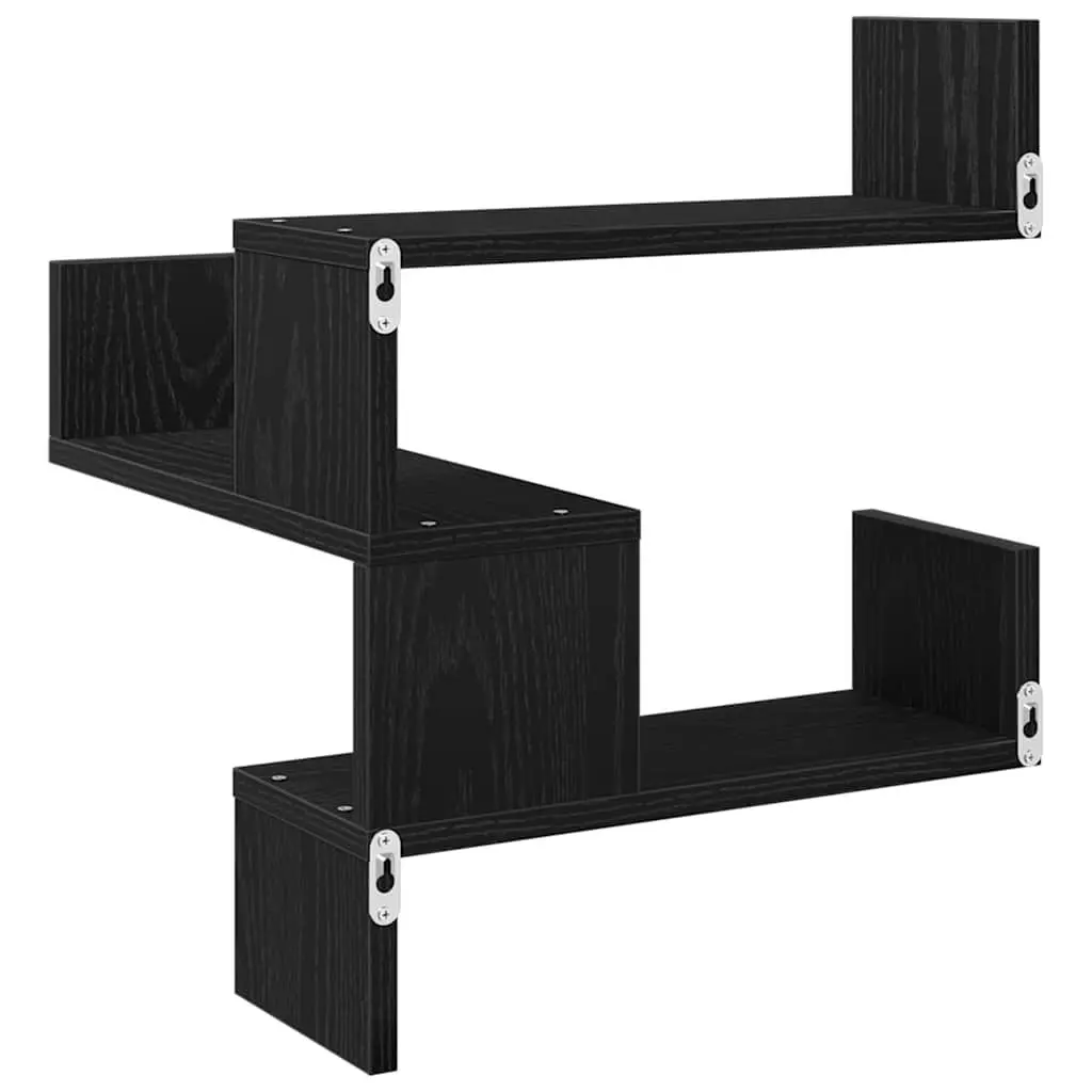 Wall Shelf 2 Pieces Black Oak Modern Storage Display Unit 40 x 40 x 49.5 cm