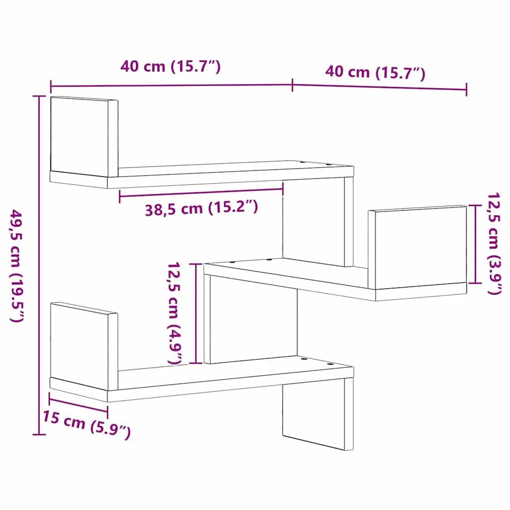 Wall Shelf 2 Pieces Black Oak Modern Storage Display Unit 40 x 40 x 49.5 cm