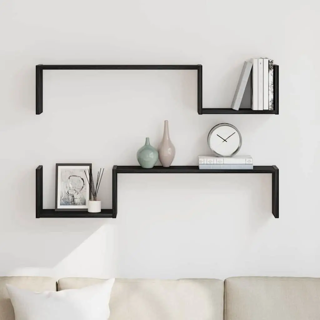 Wall Shelf Modern Storage Display 100 x 15 x 20 cm Black Oak 2 Pieces