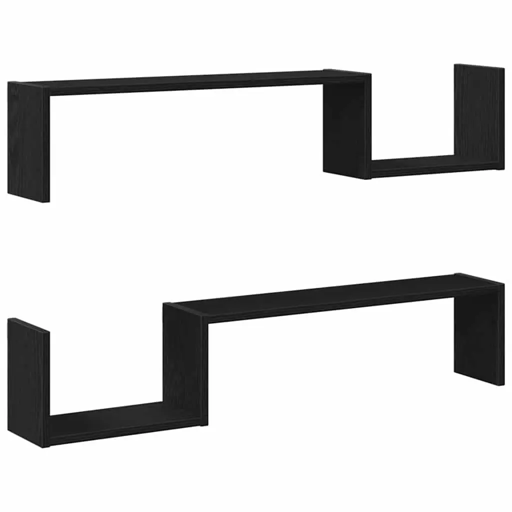 Wall Shelf Modern Storage Display 100 x 15 x 20 cm Black Oak 2 Pieces
