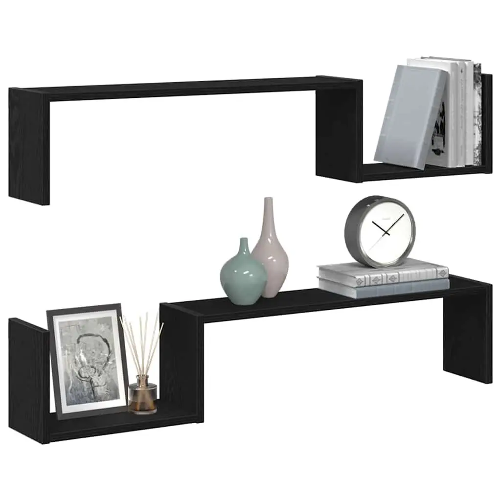 Wall Shelf Modern Storage Display 100 x 15 x 20 cm Black Oak 2 Pieces