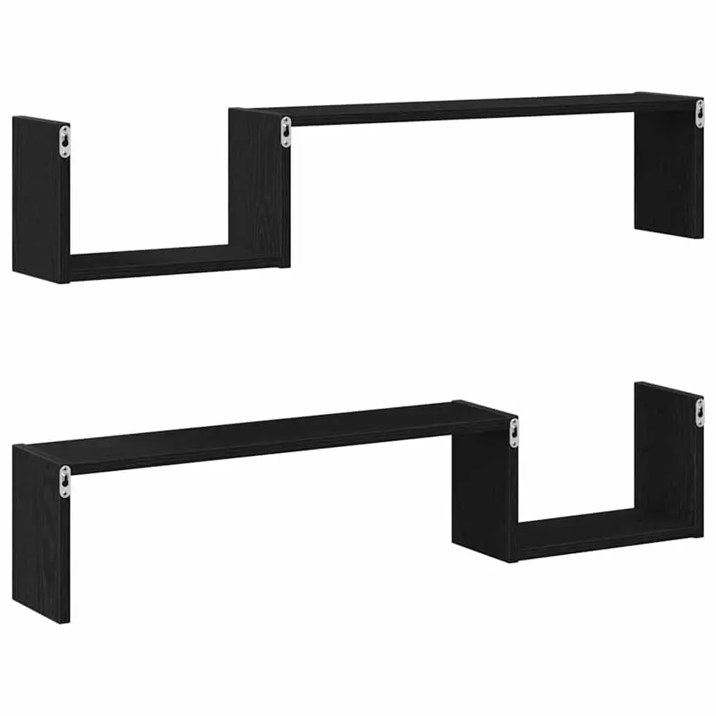 Wall Shelf Modern Storage Display 100 x 15 x 20 cm Black Oak 2 Pieces