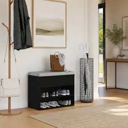 Stylish and Practical Shoe Bench in Black Oak