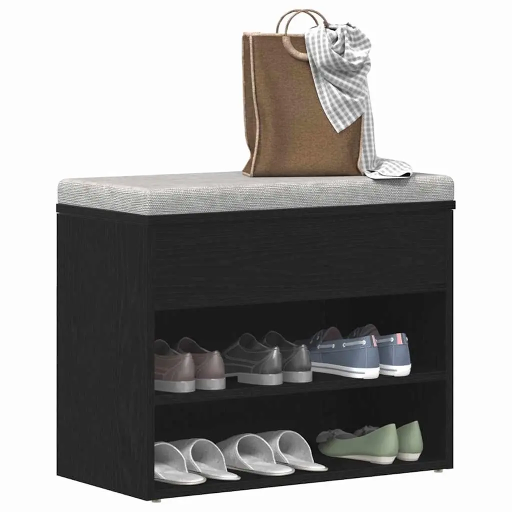 Shoe Bench Storage Organiser 60x30x45cm Black Oak Entryway Hallway