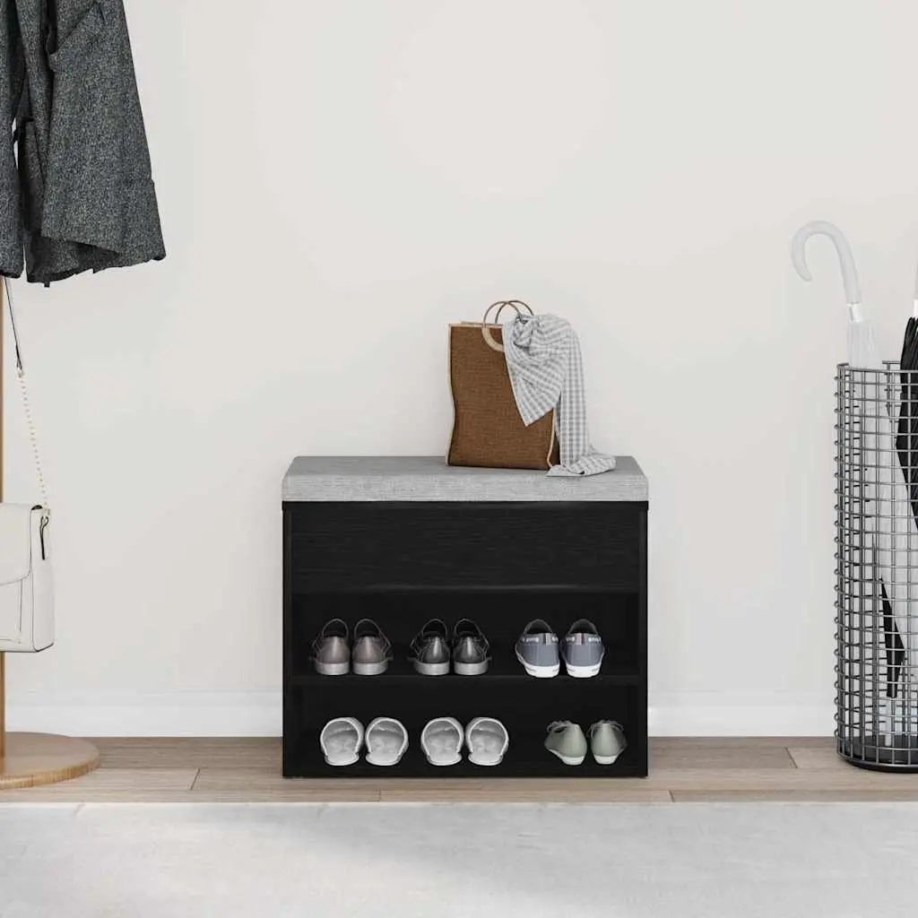 Shoe Bench Storage Organiser 60x30x45cm Black Oak Entryway Hallway