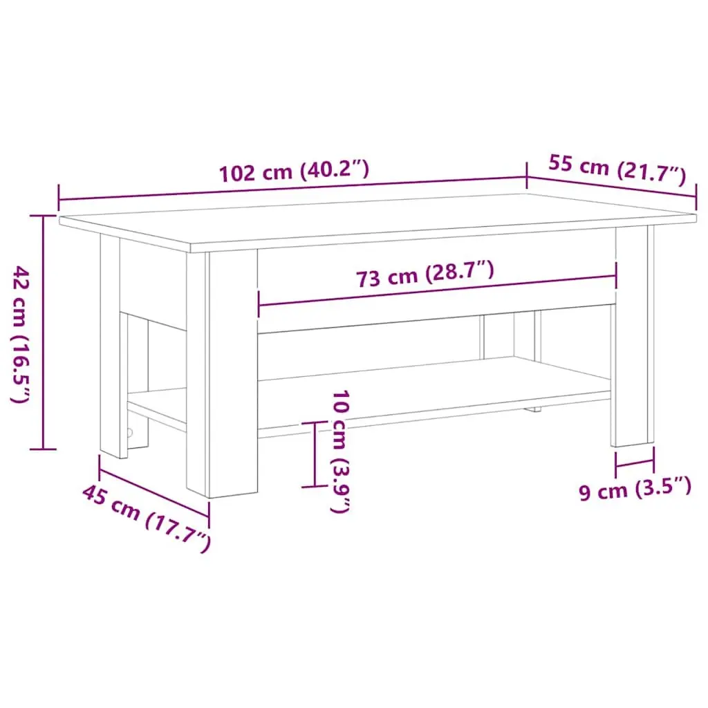 Coffee Table Black Oak Modern Living Room Storage Accent Engineered Wood 102cm