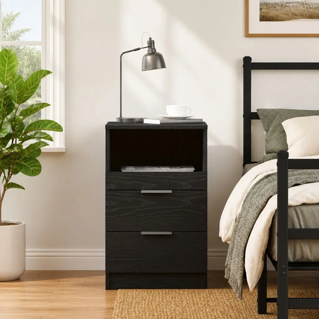 Black Oak Nightstand with Ample Storage