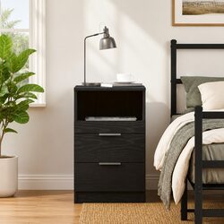 Practical Black Oak Nightstand with Ample Storage