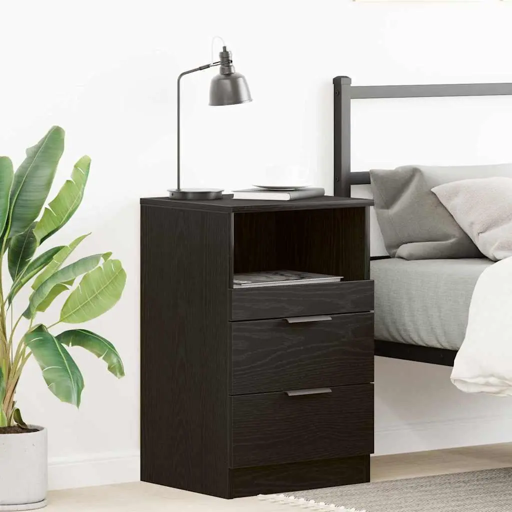Black Oak Nightstand with Ample Storage