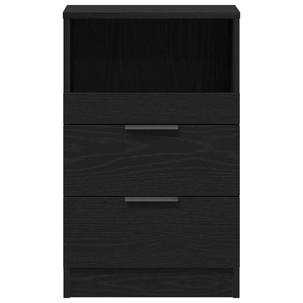 Bedside Cabinet 2 pcs Black Oak Engineered Wood Nightstand Bedroom Storage