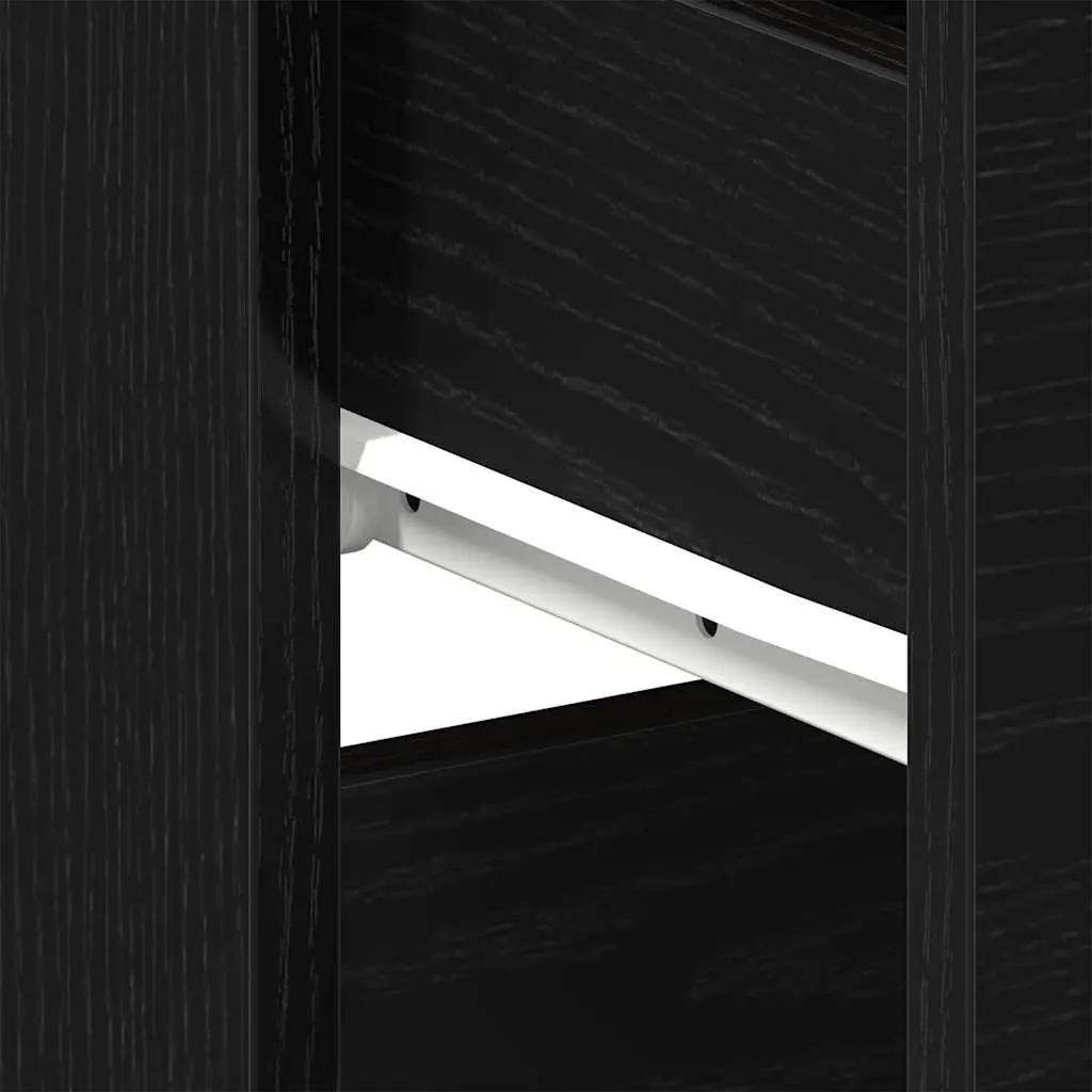 Bedside Cabinet 2 pcs Black Oak Engineered Wood Nightstand Bedroom Storage