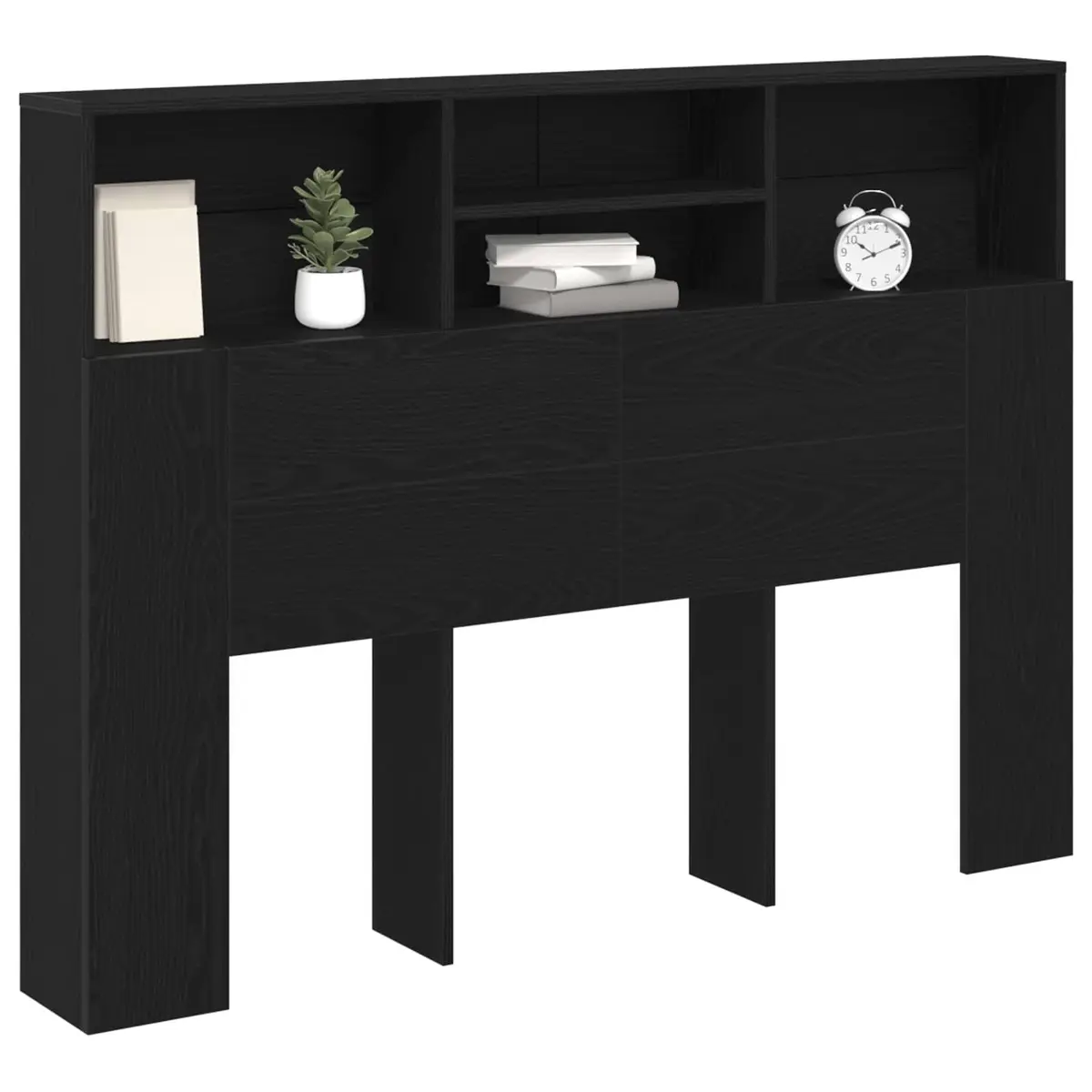 Headboard Cabinet Wall-Mounted Storage Unit Modern Black Oak 140 x 19 x 103.5 cm