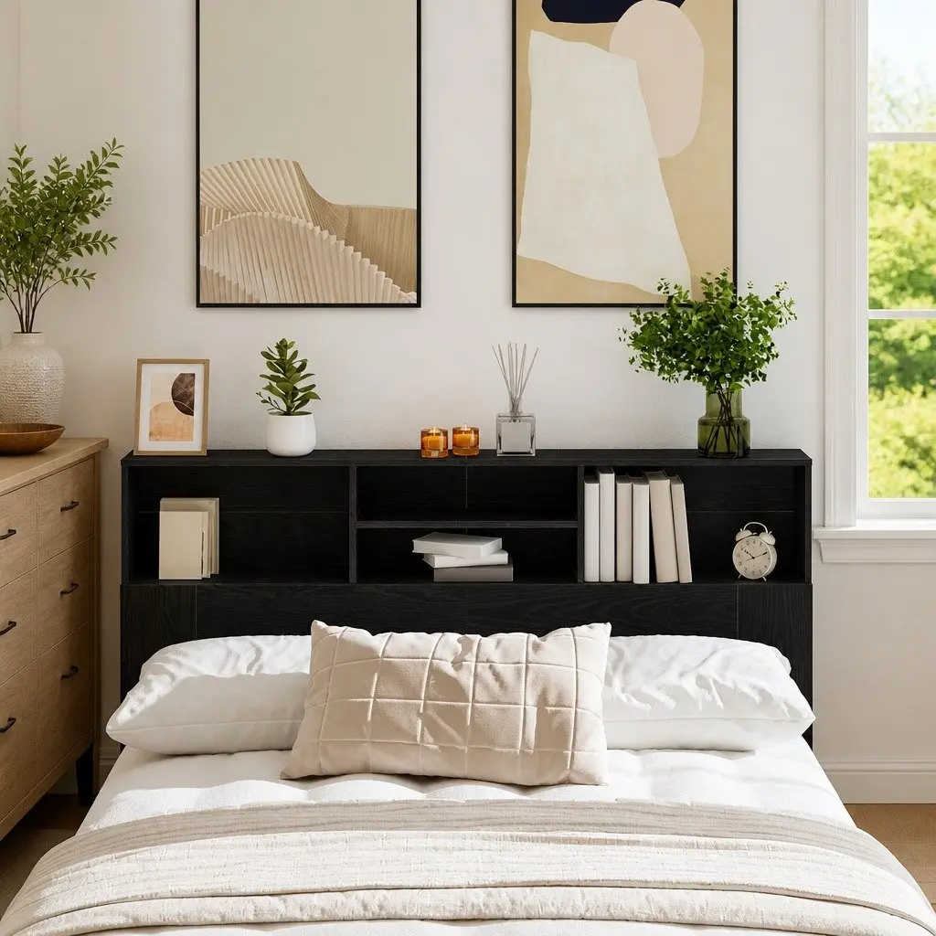 Wall-Mounted Headboard Cabinet Storage Unit 160cm Black Oak