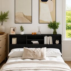 Practical Wall-Mounted Headboard Cabinet 160cm - Black Oak