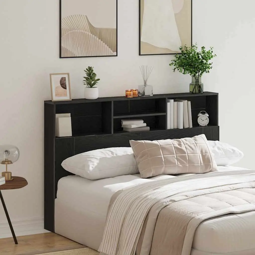 Wall-Mounted Headboard Cabinet Storage Unit 160cm Black Oak
