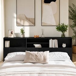 Practical Wall-Mounted Headboard Cabinet in Black Oak