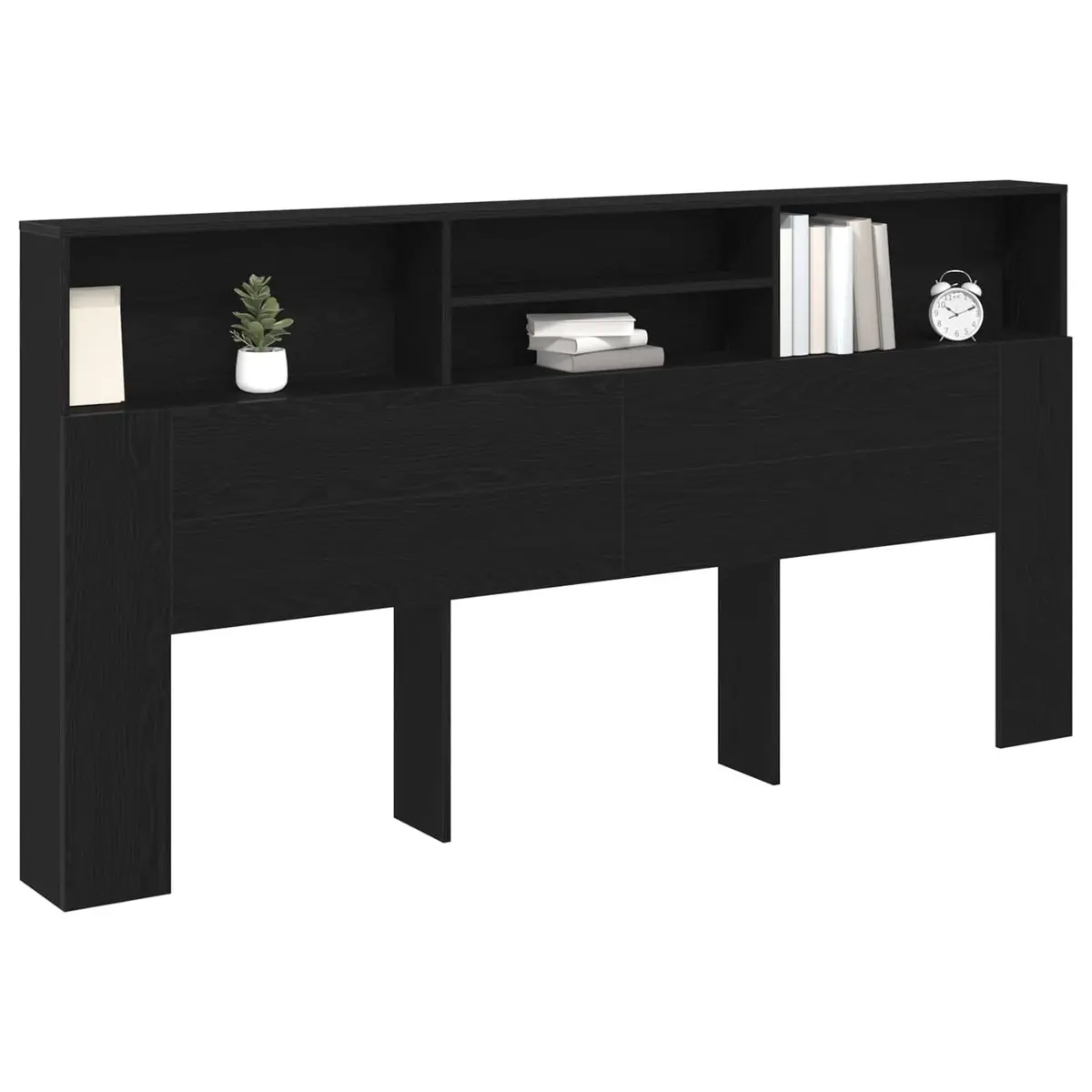 Wall-Mounted Headboard Cabinet in Black Oak