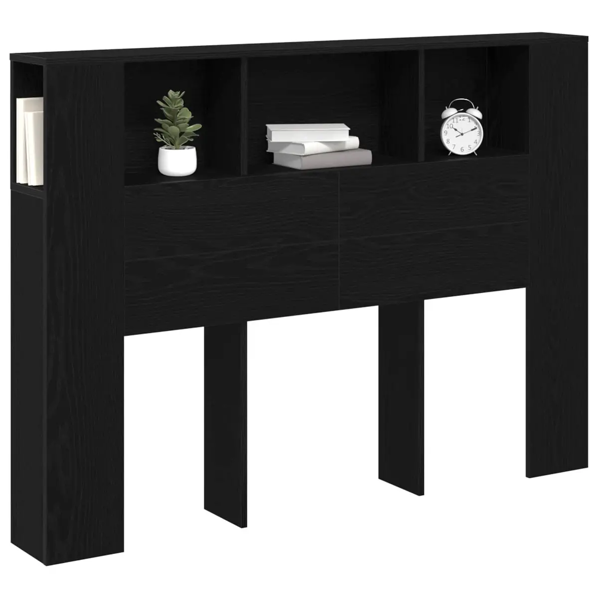 Headboard Cabinet with Storage Wall-Mounted Modern Minimalist Design Black Oak