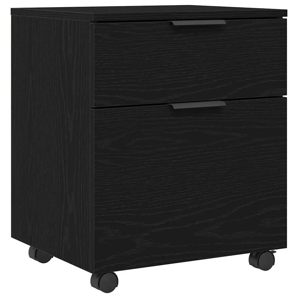 Rolling File Cabinet Storage Black Oak 45x38x54cm Home Office Organiser