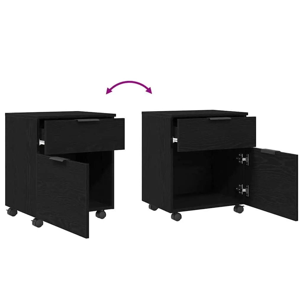 Rolling File Cabinet Storage Black Oak 45x38x54cm Home Office Organiser