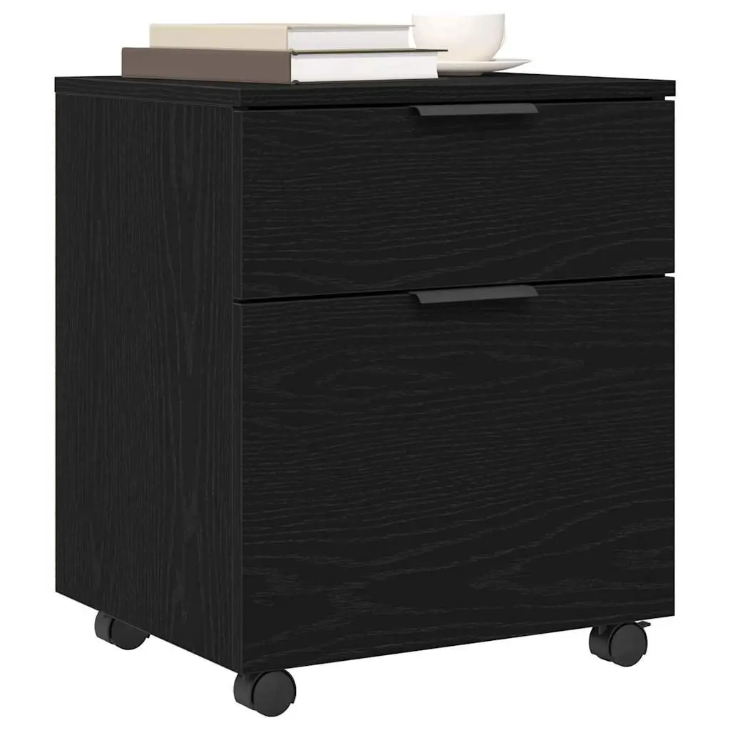Rolling File Cabinet Storage Black Oak 45x38x54cm Home Office Organiser