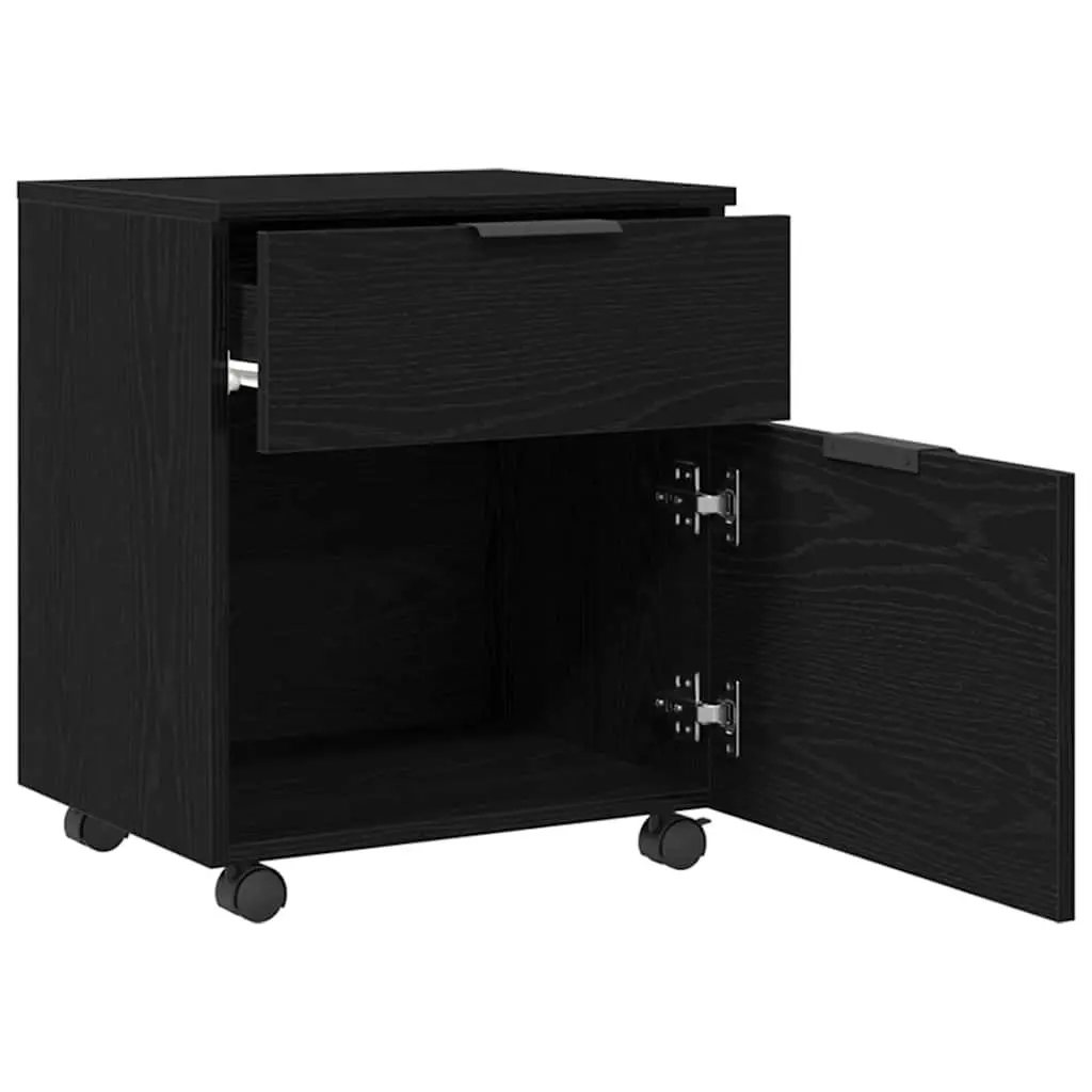 Rolling File Cabinet Storage Black Oak 45x38x54cm Home Office Organiser