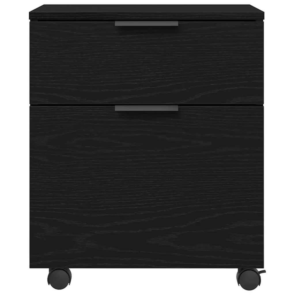 Rolling File Cabinet Storage Black Oak 45x38x54cm Home Office Organiser
