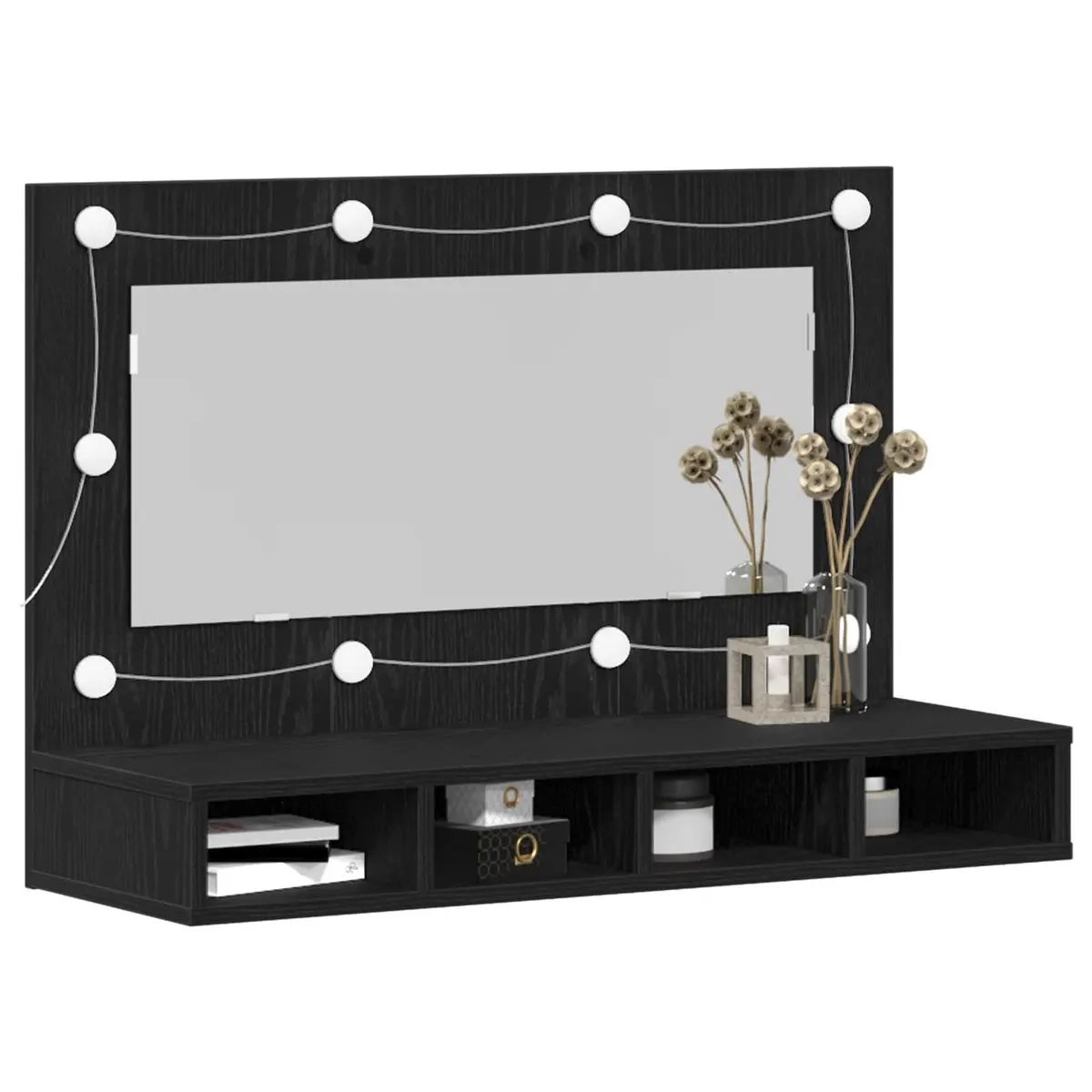Wall-Mounted Mirror Cabinet Bathroom Storage 90 x 31.5 x 62 cm Black Oak