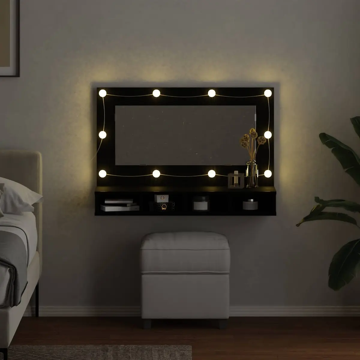 Wall-Mounted Mirror Cabinet Bathroom Storage 90 x 31.5 x 62 cm Black Oak