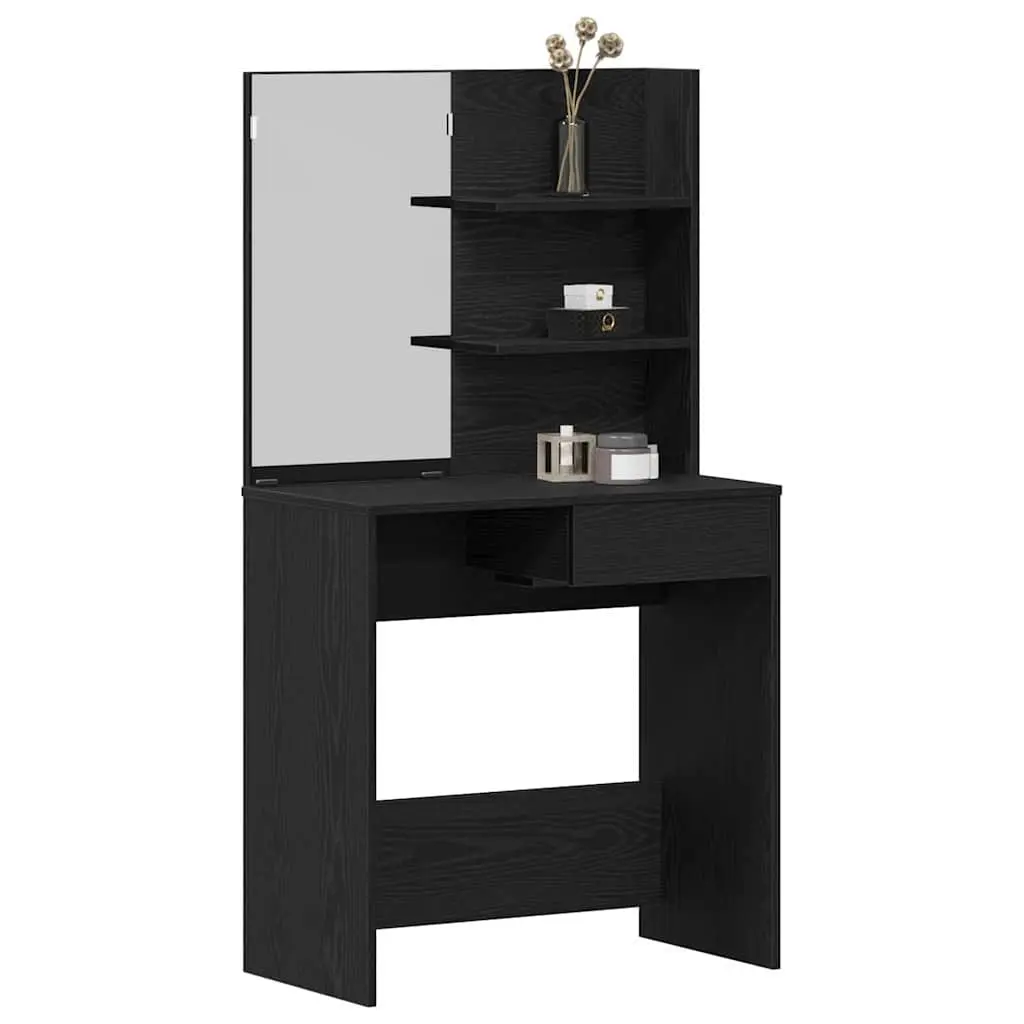 Dressing Table Black Oak Modern Bedroom Vanity Mirror Drawers Shelves Storage