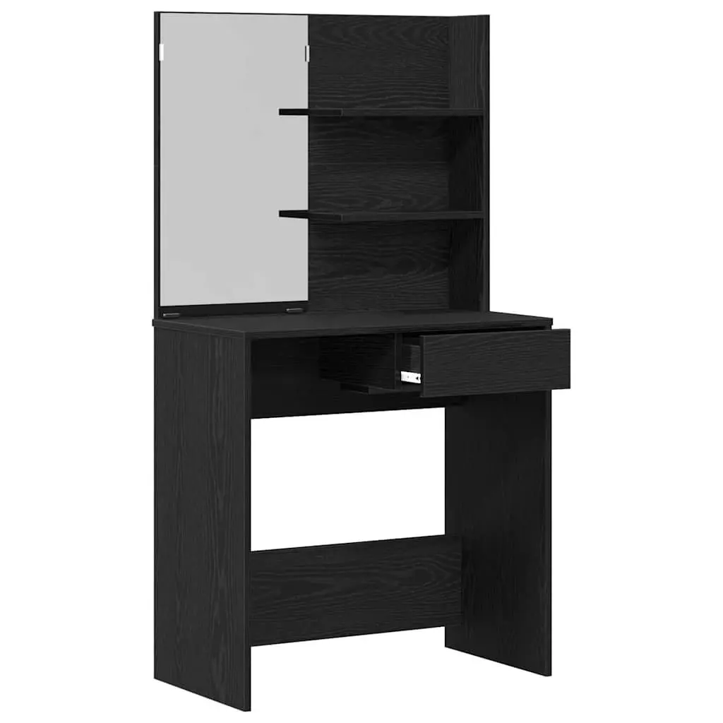 Dressing Table Black Oak Modern Bedroom Vanity Mirror Drawers Shelves Storage