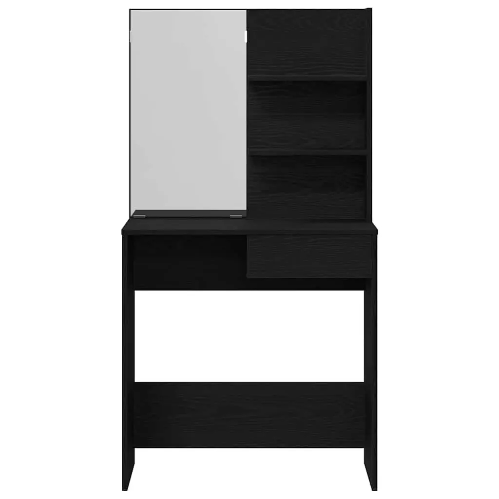 Dressing Table Black Oak Modern Bedroom Vanity Mirror Drawers Shelves Storage