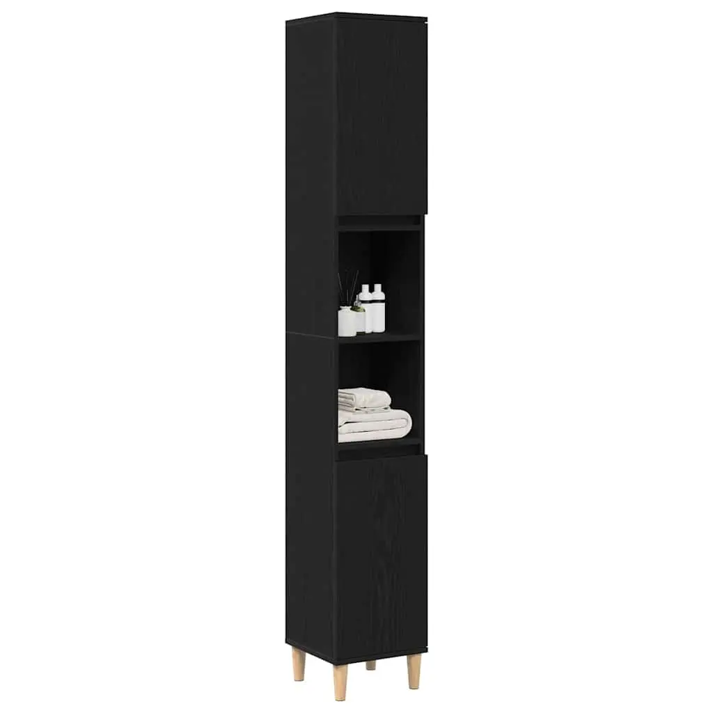 Bathroom Cabinet Storage Unit 30x30x190cm Black Oak Engineered Wood Tall