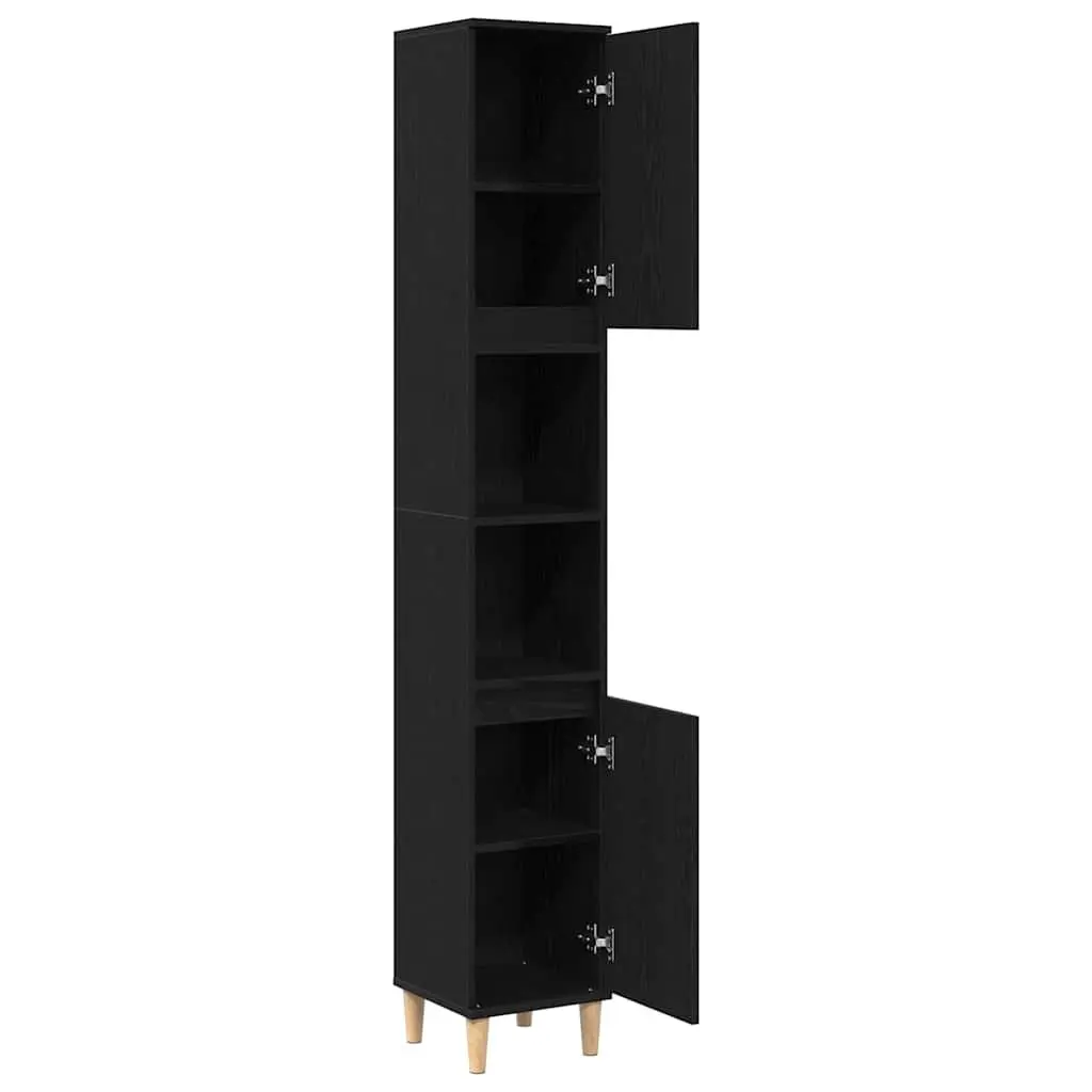 Bathroom Cabinet Storage Unit 30x30x190cm Black Oak Engineered Wood Tall