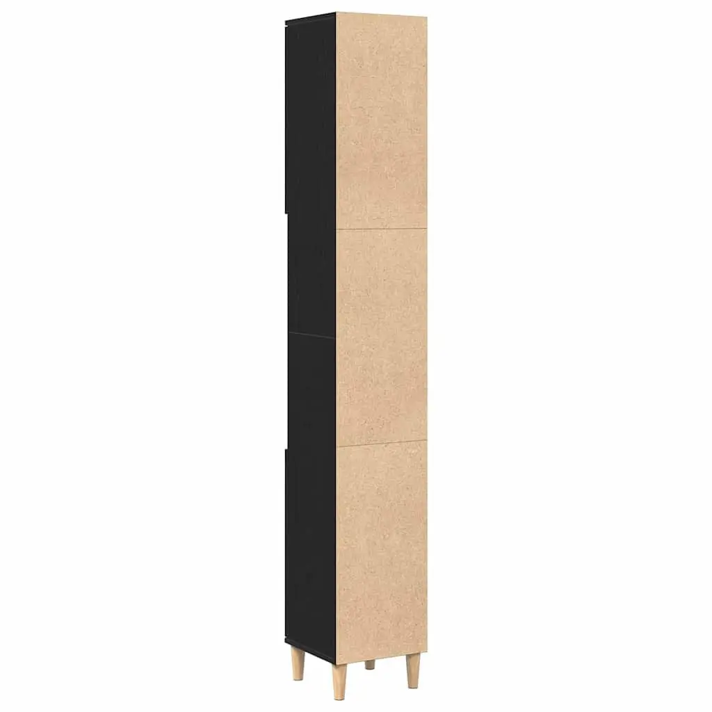 Bathroom Cabinet Storage Unit 30x30x190cm Black Oak Engineered Wood Tall
