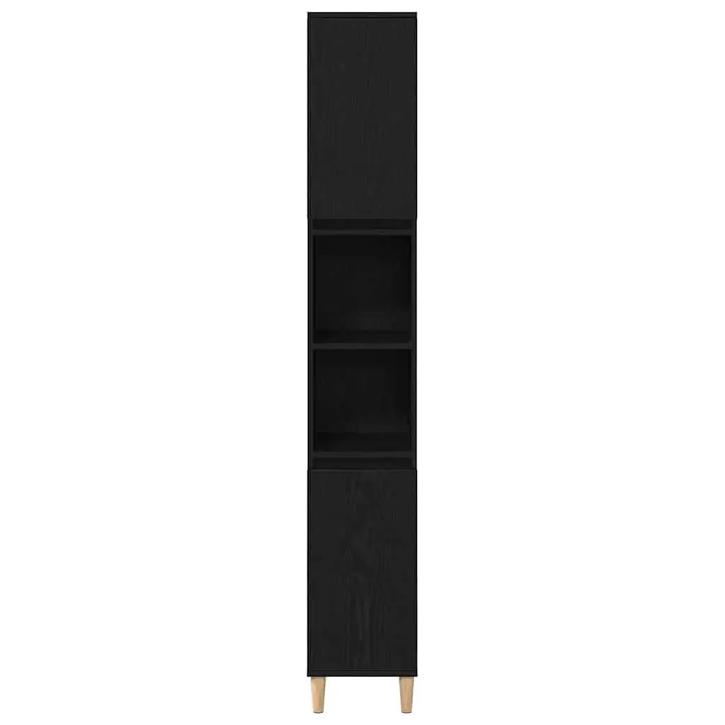 Bathroom Cabinet Storage Unit 30x30x190cm Black Oak Engineered Wood Tall