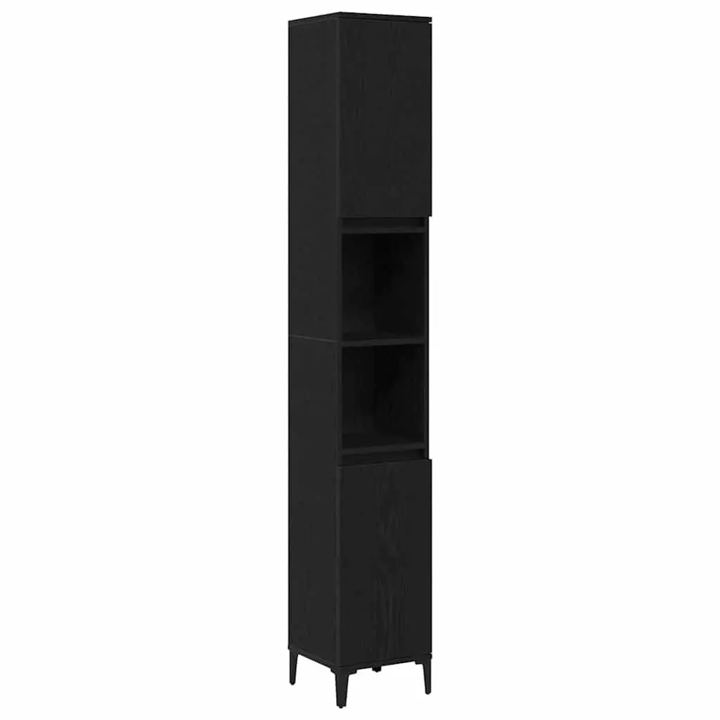 Bathroom Cabinet Storage 30x30x190cm Black Oak Engineered Wood Shelves