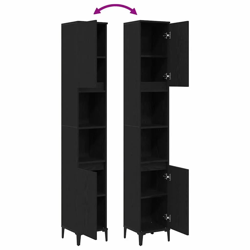 Bathroom Cabinet Storage 30x30x190cm Black Oak Engineered Wood Shelves