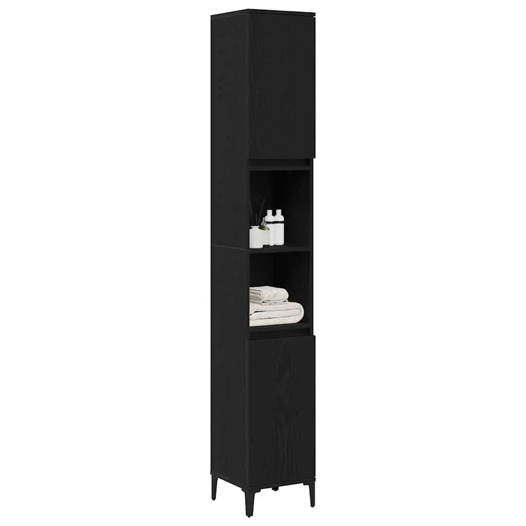 Bathroom Cabinet Storage 30x30x190cm Black Oak Engineered Wood Shelves